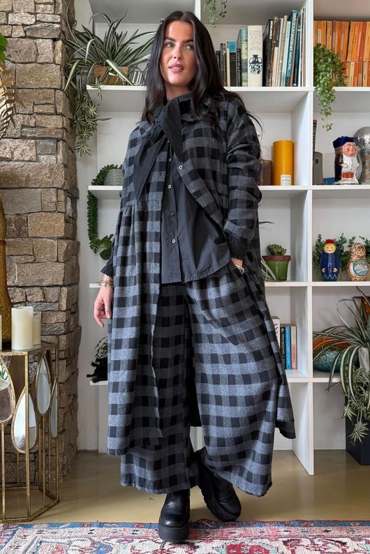 Nora Brushed Cotton Gingham Frock Coat Black